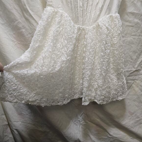 Storia White Corset 3D Floral Ribbon Sleeveless Mini Dress Large Satin Coquette - Picture 4 of 12